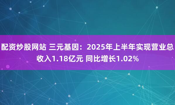 配资炒股网站 三元基因：2025年上半年实现营业总收入1.18亿元 同比增长1.02%